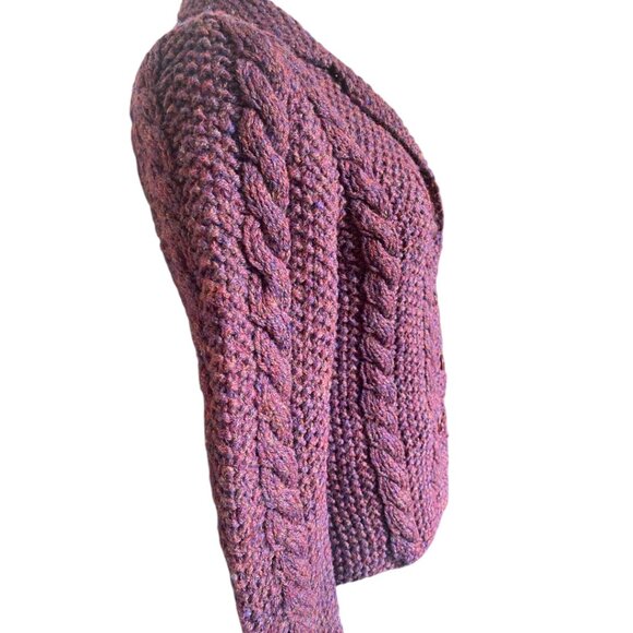 Carlisle Made In Italy Wool Cable Knit Cardigan Sweater In Burgundy - Picture 4 of 6
